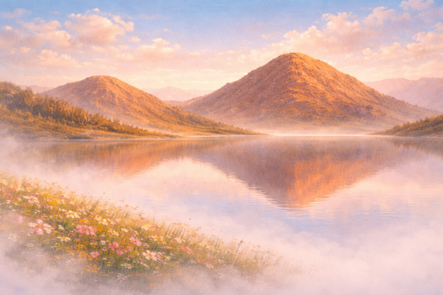 Mountainous landscape at golden hour